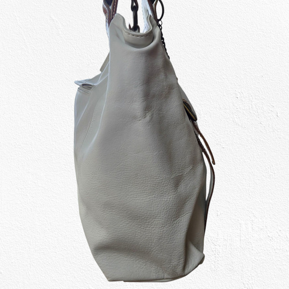 Y2K Robert Pietri White Tan Pebbled Genuine Leather Spacious Tote Shoulder Bag - Picture 5 of 12